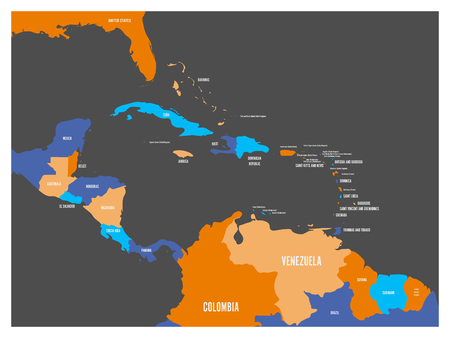 Central America and Carribean states political map with country names labels. Simple flat vector illustration.のイラスト素材