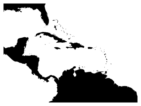 Map of Caribbean region and Central America. Black land silhouette and white water. Simple flat vector illustration.の写真素材