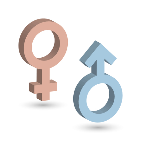 3D male and female symbols in blue and pink color with shadow on the ground. EPS10 vector illustration.のイラスト素材