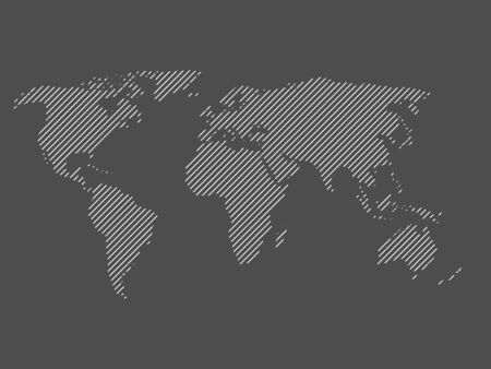 Hatched map of world. Striped design vector illustration on grey background.のイラスト素材