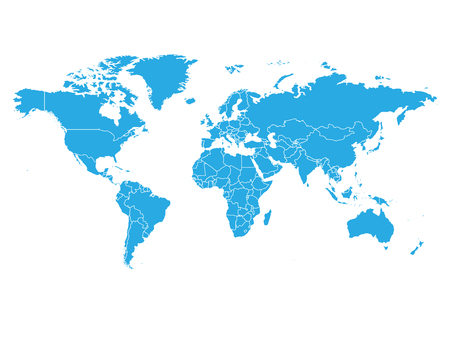 World map in blue color on white background. High detail blank political map. Vector illustration with labeled compound path of each country.のイラスト素材