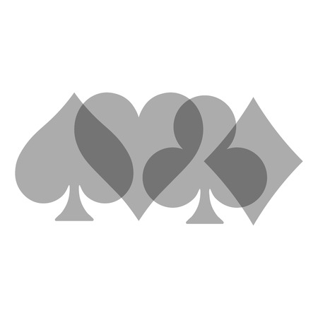 Poker card suits - hearts, clubs, spades and diamonds - on white background. Casino gambling theme vector illustration. Grey transparent shapes partly overlapping.のイラスト素材
