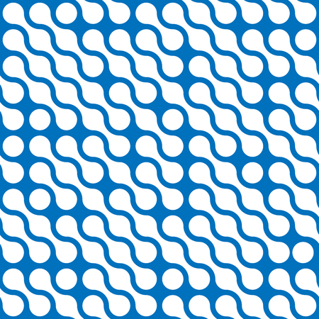 Abstract background of white connected dots in diagonal arrangement on blue background. Molecule theme wallpaper. Seamless pattern vector illustration.のイラスト素材