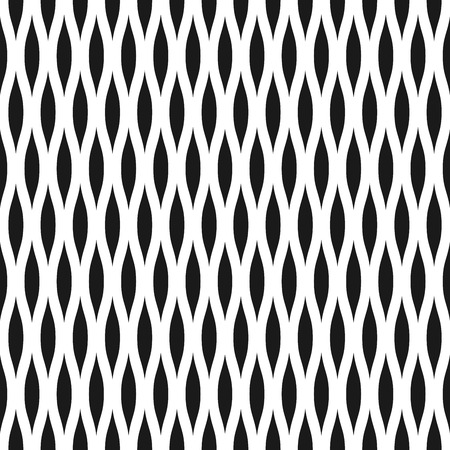 Wavy seamless pattern background in black and white. Vintage and retro abstract ornamental design of spiky ovals or lens shape. Simple flat vector illustration.のイラスト素材