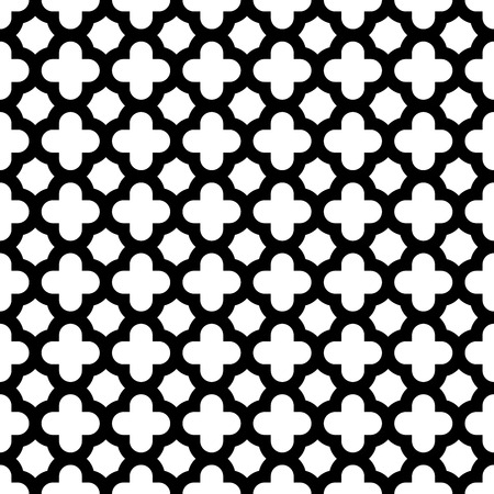 Quatrefoil seamless pattern background in black and white. Vintage and retro abstract ornamental design. Simple flat vector illustration.のイラスト素材