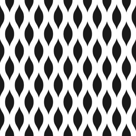 Wavy seamless pattern background in black and white. Vintage and retro abstract ornamental design of spiky ovals or lens shape. Simple flat vector illustration.の写真素材