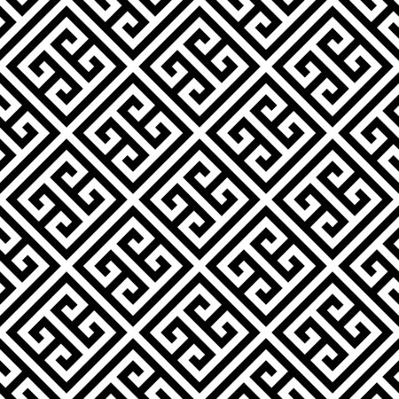 Greek key seamless pattern background in black and white. Vintage and retro abstract ornamental design. Simple flat vector illustration.のイラスト素材