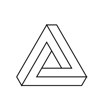 Penrose triangle icon. Geometric 3D object optical illusion. Black outline vector illustration.のイラスト素材