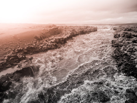 Wild rapids of icelandic glacier river Jokulsa a Fjollum, Iceland.