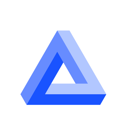 Penrose triangle icon in blue. Geometric 3D object optical illusion. Vector illustration.のイラスト素材