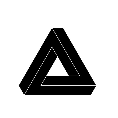 Penrose triangle icon. Geometric 3D object optical illusion. Black silhouette vector illustration.のイラスト素材