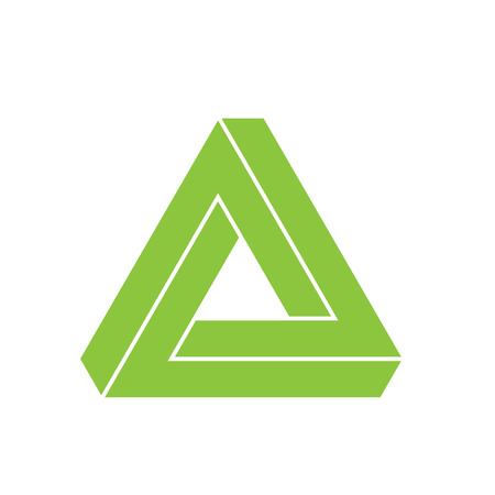 Penrose triangle icon. Geometric 3D object optical illusion. Green silhouette vector illustration.のイラスト素材