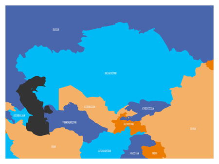 Map of Central Asia region with. Flat map in four colors with white country borders and state names.のイラスト素材
