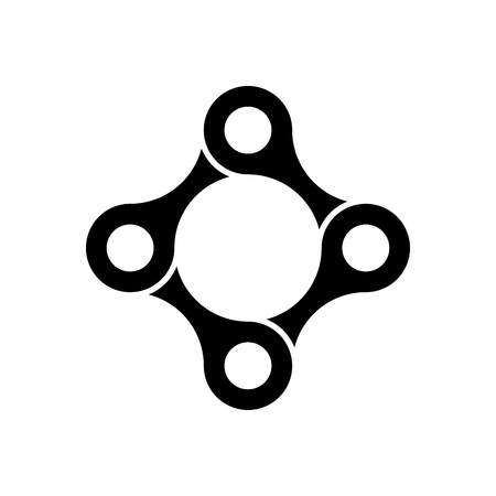 Four pieces of bicycle chain. Team cooperation and connection theme. Vector illustration in black and white.のイラスト素材