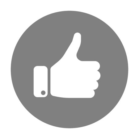 White hand silhouette with thumb up in grey circle. Gesture of like, agree, yes, approval or encouragement. Simple flat vector illustration.のイラスト素材