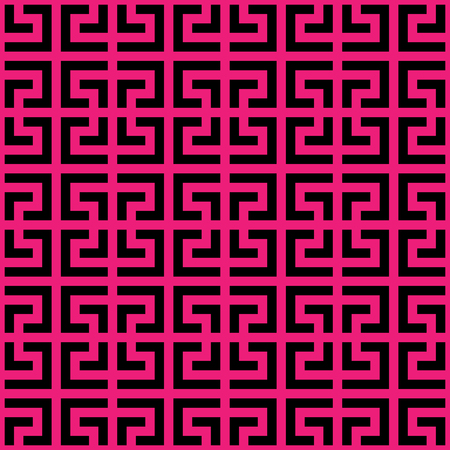 Abstract seamless pattern background. Maze of black geometric design elements isolated on pink background. Vector illustration.のイラスト素材