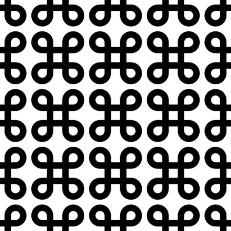 Abstract seamless pattern background. Black bowen knots, or loop square, design elements in linear arrangement.のイラスト素材