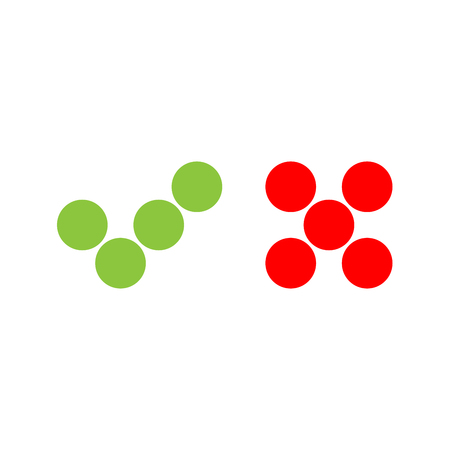 Check mark icons of dots. Green tick and red cross. Flat vector illustration isolated on white background.のイラスト素材