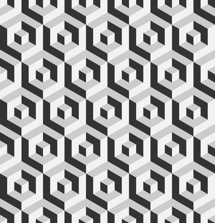 Abstract 3D background of isometric hexagonal shapes. Grey vector seamless pattern design.のイラスト素材