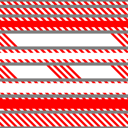 Set of vector seamless tapes used for restriction and danger zones. Red and white stripes.のイラスト素材