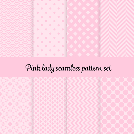 Romantic pink theme with hearts and other shapes. Seamless vector pattern background set.のイラスト素材