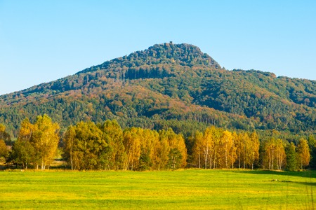 Ralsko mountain on sunny autumn day. Northern Bohemia, Czech Republic.の写真素材