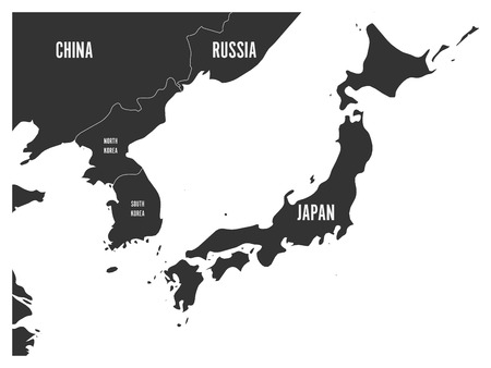 Political map of Korean and Japanese region, South Korea, North Korea and Japan. Map with labeling on white background. Vector illustration.のイラスト素材