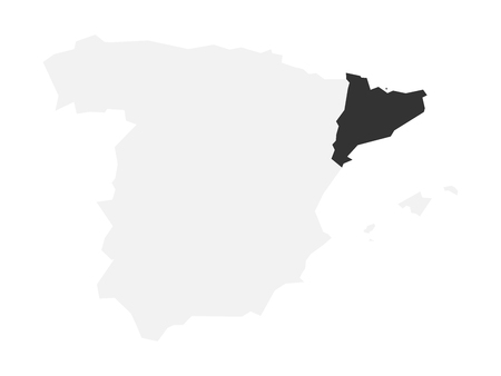 Grey silhouette map of Spain with black highlighted Catalonia region. Simple flat vector illustration.のイラスト素材
