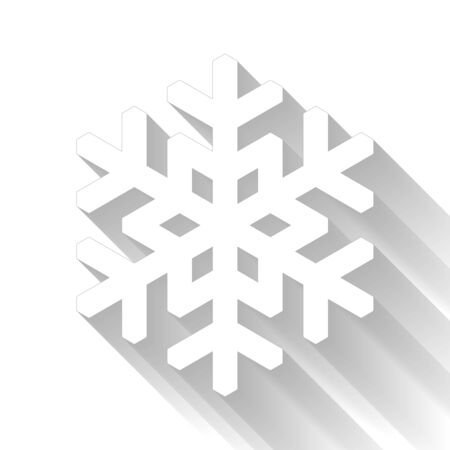 Snowflake icon. Christmas and winter theme. Simple flat white illustration with gradient long shadow isolated on white background.の写真素材