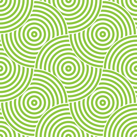 Seamless pattern background ornament of striped concentric circles. Retro mosaic of arches in green and white. Vector design element.のイラスト素材