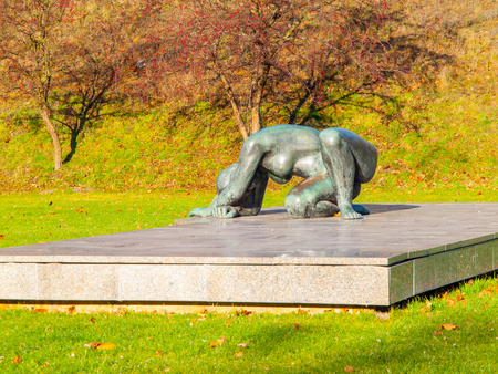PRAGUE, CZECH REPUBLIC - DECEMBER 9, 2017: The Unbowed Motherland, bronze sculpture in former Kobylisy Shooting Range, Prague, Czech Republic. Place of mass executions during WWII by Nazis after the assassination of Reinhard Heydrich.のeditorial素材
