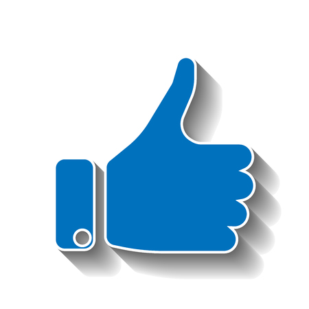 Blue hand silhouette with thumb up. Gesture of like, agree, yes, approval or encouragement. Vector illustration with dropped shadow.のイラスト素材