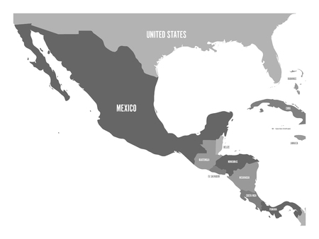 Political map of Central America and Mexico in four shades of grey. Simple flat vector illustration.のイラスト素材