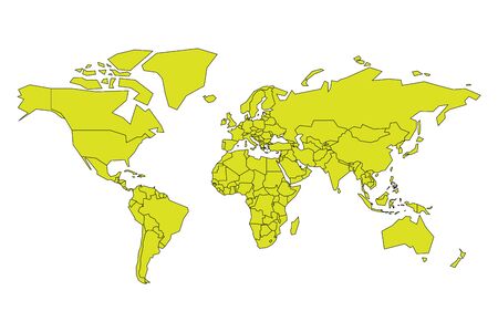 Simplified map of world in yellow-green color. Schematic vector illustration.のイラスト素材