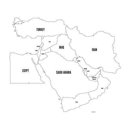 Political map of Middle East, or Near East simple flat outline vector illustration.のイラスト素材