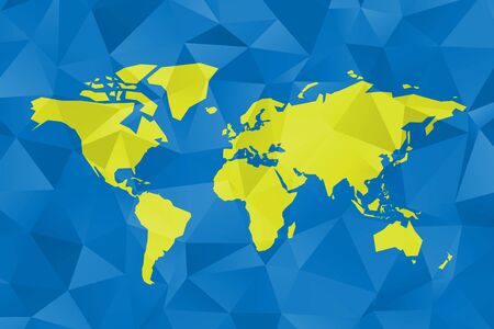 Low poly map of World. Polygonal vector design in green and blue.のイラスト素材