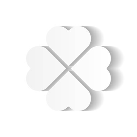 Shamrock - white four leaf clover icon. Good luck theme and Saint Patrick symbol design element. Simple vector illustration with long shadow effect.のイラスト素材