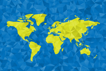 Low poly map of World. Polygonal vector design in green and blue.のイラスト素材