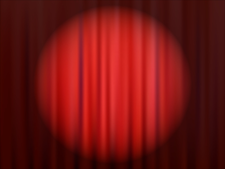 Red closed theater curtain with reflector spotlight circle. Abstract vector background.のイラスト素材