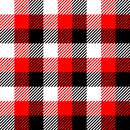 Lumberjack plaid pattern in red, white and black. Seamless vector pattern. Simple vintage textile...