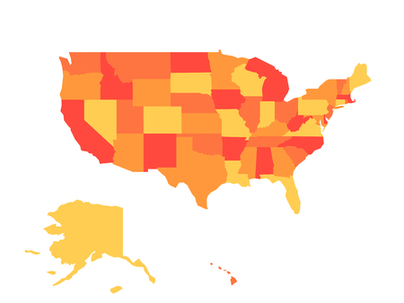 Map of United States of America, USA, in four shades of orange. Simple flat vector illustration isolated on white background.のイラスト素材
