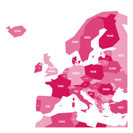 Very simplified infographical political map of Europe in pink colors. Simple geometric vector illustration.のイラスト素材