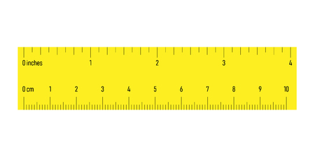 Both side ruler with scales in centimeters and inches. Yellow vector illustration.