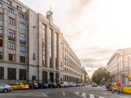 PRAGUE, CZECH REPUBLIC - AUGUST 28, 2018: Czech National Bank, CNB, central bank and financial market supervisor. Headquarters building in Prague, Czech Republic.のeditorial素材