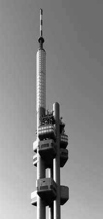 PRAGUE, CZECH REPUBLIC - AUGUST 17, 2018: Zizkov Television Tower in Prague, Czech Republic. Black...