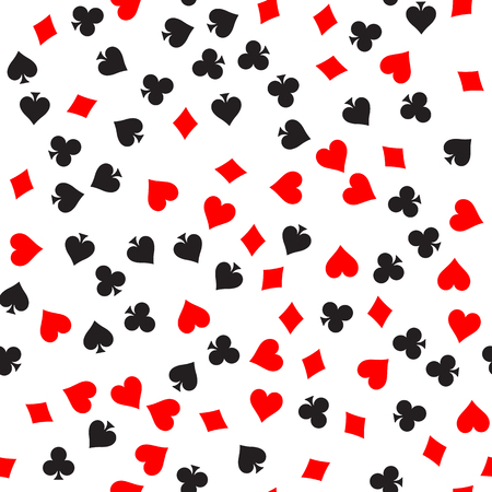 Poker card suit seamless pattern background. Black spades and clubs. Red hearts and diamonds singns. Abstract vector backround.のイラスト素材