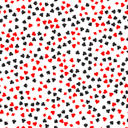 Poker card suit seamless pattern background. Black spades and clubs. Red hearts and diamonds singns. Abstract vector backround.のイラスト素材