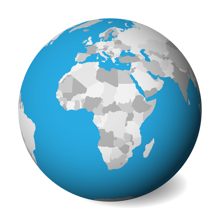 Blank political map of Africa. 3D Earth globe with blue water and grey lands. Vector illustration.のイラスト素材