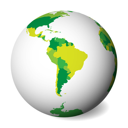 Blank political map of South America. 3D Earth globe with green map. Vector illustration.のイラスト素材