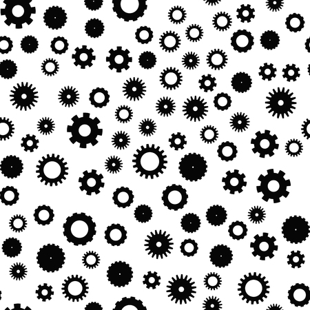 Cog wheel seamless pattern. Clockwork, technological or industrial theme. Flat vector background in black and white.のイラスト素材